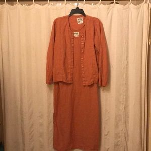 Coral linen dress and shirt set